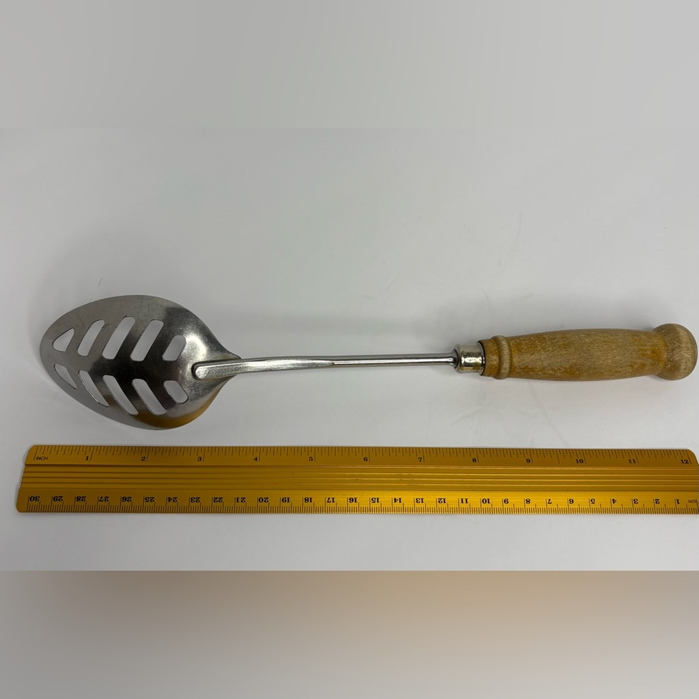 Wooden Handle Stainless Steel Slotted Spoon